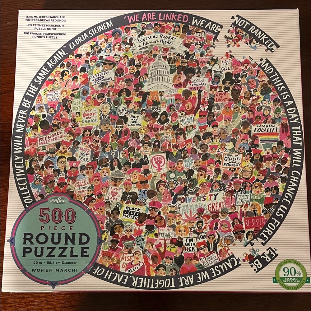 eeBoo Women March 500 Piece Round Puzzle - Pink and White